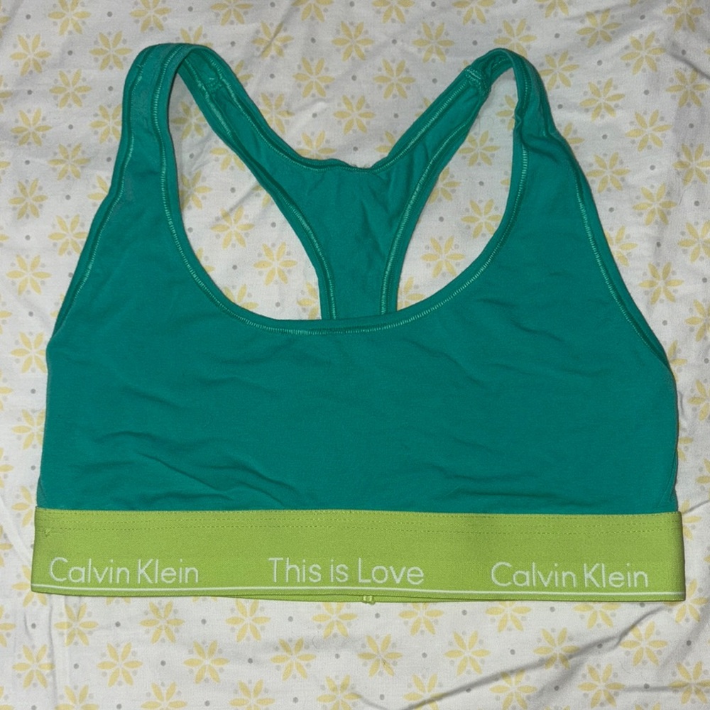Calvin Klein Green and Teal Sports Bra with Wide Elastic Band
